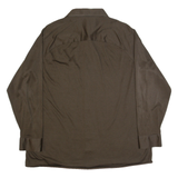 Mens Plain Shirt Brown 90s Long Sleeve L