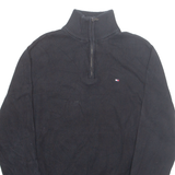 TOMMY HILFIGER Mens Jumper Blue 1/4 Zip Tight Knit S