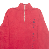 TOMMY HILFIGER Womens Jumper Red 1/4 Zip Tight Knit M