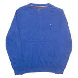 TOMMY HILFIGER Mens Jumper Blue V-Neck Tight Knit XL