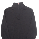TOMMY HILFIGER Mens Jumper Black 1/4 Zip Tight Knit M