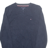 TOMMY HILFIGER Mens Jumper Blue V-Neck Tight Knit M