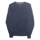 TOMMY HILFIGER Mens Jumper Blue V-Neck Tight Knit M
