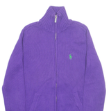 RALPH LAUREN SPORT Womens Cardigan Purple High Neck Tight Knit M