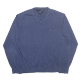 TOMMY HILFIGER Mens Jumper Blue V-Neck Tight Knit XL
