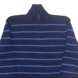 POLO RALPH LAUREN Mens Patterned Jumper Blue Striped 1/4 Zip Tight Knit Wool L