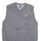 TOMMY HILFIGER Tall Mens Vest Grey V-Neck Tight Knit M