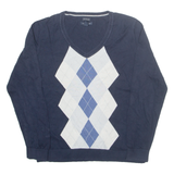 TOMMY HILFIGER Mens Jumper Blue Argyle V-Neck Tight Knit XL