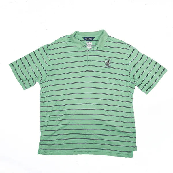 POLO RALPH LAUREN GOLF Polo Shirt Green Striped Short Sleeve Mens XL