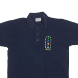 CARLA CRAFT Hieroglyph Embroidery Mens Polo Shirt Blue 90s L