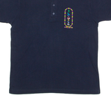 CARLA CRAFT Hieroglyph Embroidery Mens Polo Shirt Blue 90s L