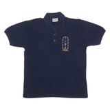 CARLA CRAFT Hieroglyph Embroidery Mens Polo Shirt Blue 90s L
