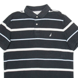 NAUTICA Mens Polo Shirt Black Striped Short Sleeve L