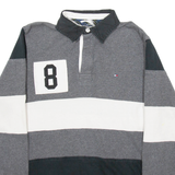 TOMMY HILFIGER Mens Polo Shirt Grey Striped Long Sleeve S