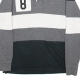 TOMMY HILFIGER Mens Polo Shirt Grey Striped Long Sleeve S