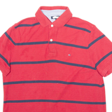 TOMMY HILFIGER Mens Polo Shirt Red Striped Short Sleeve M