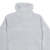 SUPERDRY Cropped Womens Heavy Knit Jumper Grey Roll Neck Tight Knit UK 8