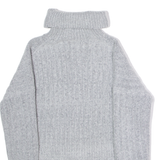 SUPERDRY Cropped Womens Heavy Knit Jumper Grey Roll Neck Tight Knit UK 8