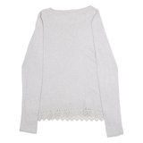 WHITE STUFF Womens Patterned Jumper Grey Tight Knit Wool UK 8