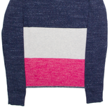 GAP Womens Patterned Jumper Blue Colourblock Crew Neck Tight Knit M