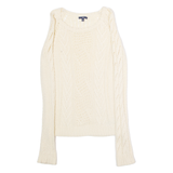 GAP Womens Patterned Jumper Cream Crew Neck Cable Knit Wool XS