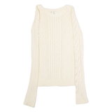 GAP Womens Patterned Jumper Cream Crew Neck Cable Knit Wool XS