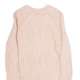 FAT FACE Womens Heavy Knit Jumper Pink Diamond Crew Neck Chunky Knit UK 8