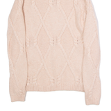 FAT FACE Womens Heavy Knit Jumper Pink Diamond Crew Neck Chunky Knit UK 8