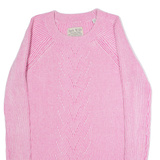 JACK WILLS Womens Patterned Jumper Pink Striped Crew Neck Tight Knit Wool UK 10