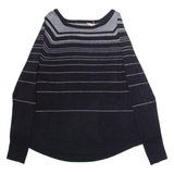 WHITE STUFF Womens Patterned Jumper Black Striped Crew Neck Viscose UK 10