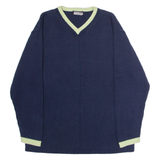 PIERRE CARDIN Mens Jumper Blue V-Neck 90s Chunky Knit M