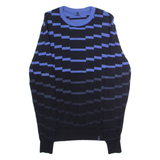 BENETTON Womens Patterned Jumper Black Striped Crew Neck Tight Knit S