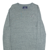 HOLLISTER Mens Patterned Jumper Green Crew Neck Tight Knit M