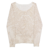 MONSOON Womens Patterned Cardigan Cream Floral Tight Knit UK 12