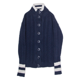 CREW CLOTHING Womens Heavy Knit Cardigan Blue High Neck Cable Knit UK 6