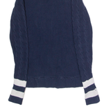 CREW CLOTHING Womens Heavy Knit Cardigan Blue High Neck Cable Knit UK 6