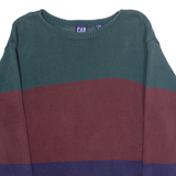GAP Mens Patterned Jumper Brown Colourblock Crew Neck 90s Chunky Knit S