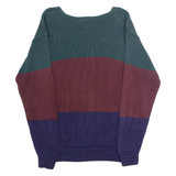 GAP Mens Patterned Jumper Brown Colourblock Crew Neck 90s Chunky Knit S