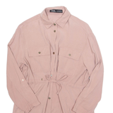 ZARA Womens Shirt Dress Pink Viscose Long Sleeve Knee Length S