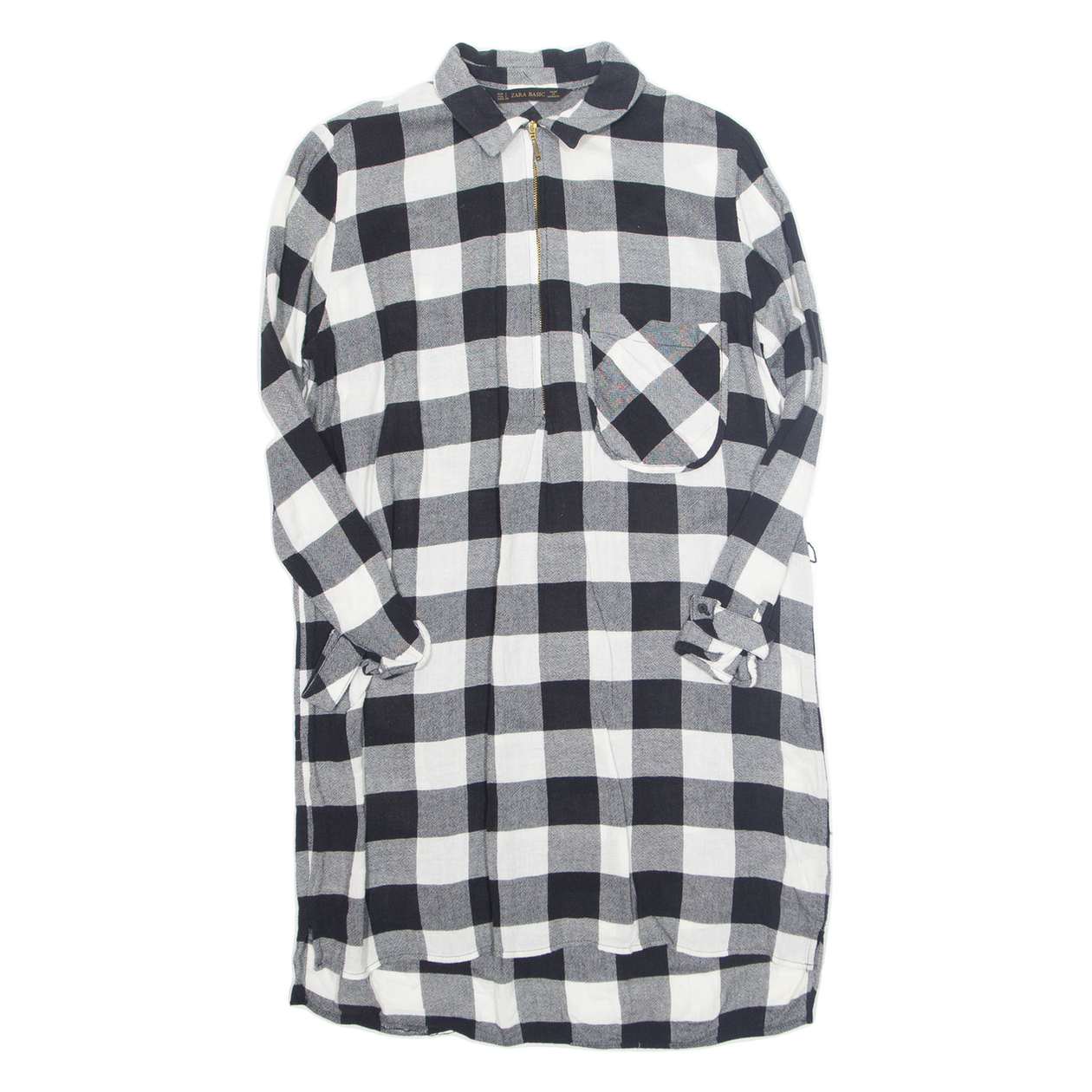 ZARA Womens Shirt Dress Black Check Long Sleeve Knee Length S