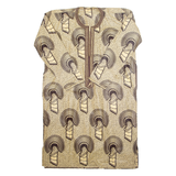 Handmade Womens Kaftan Dress Beige Crazy Pattern Long Sleeve Midi L