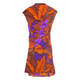 MALIBU BEACH Womens A-Line Dress Orange Floral Short Sleeve Midi M