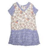 MONSOON Womens Day Dress Blue Viscose Floral Short Sleeve Knee Length UK 18