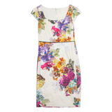 MONSOON Womens Pencil Dress Cream Floral Short Sleeve Midi UK 12