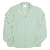 Womens Blouse Green Collared Long Sleeve S