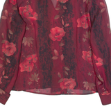 UN JOUR AILLEURS Womens Printed Shirt Red Collared Long Sleeve Floral UK 14
