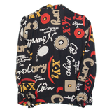 Womens Printed Shirt Black Collared Long Sleeve Viscose Crazy Pattern S