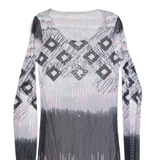 NORTHLAND Womens Printed Top Grey Long Sleeve Crazy Pattern S