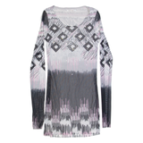 NORTHLAND Womens Printed Top Grey Long Sleeve Crazy Pattern S