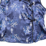 Oriental Inspired Womens Printed Blouse Blue Collared Sleeveless Floral M
